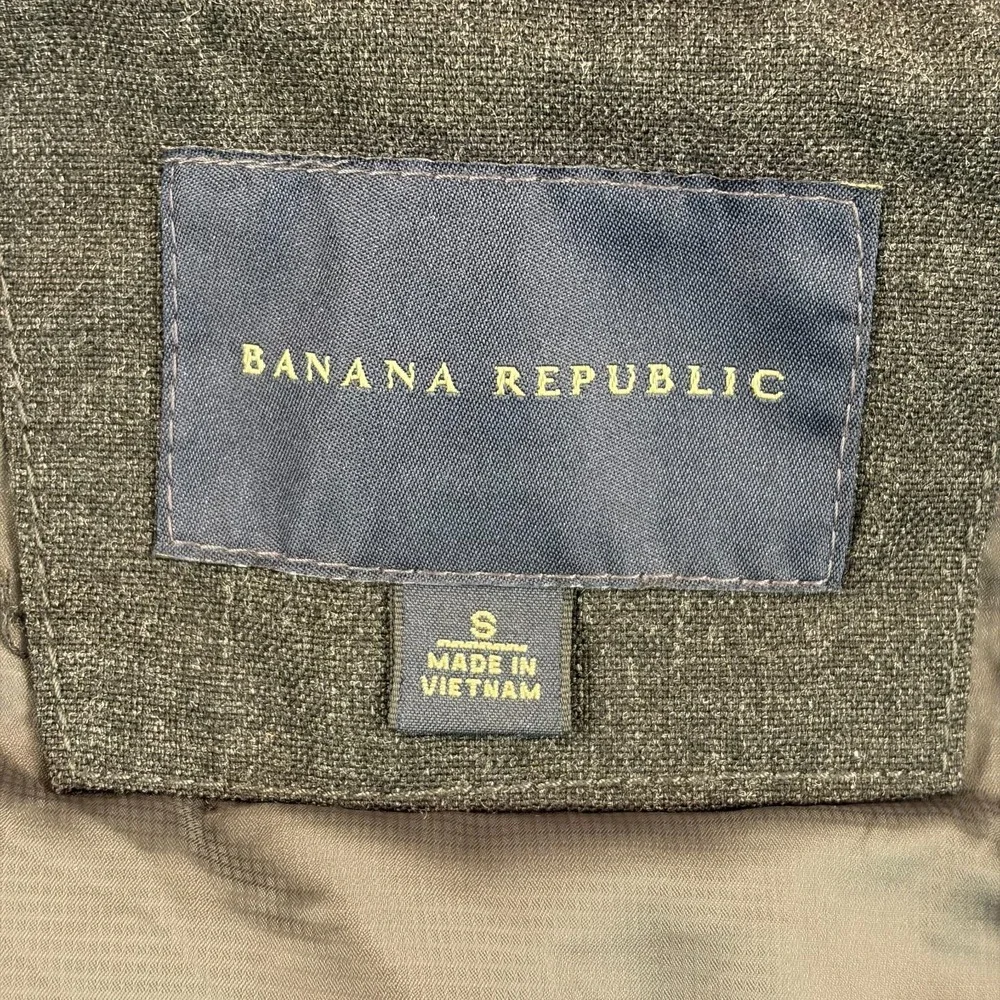 Banana Republic Down Puffer Jacket‎ Men Small Grey Wool Blend Hidden Hood Zip Up